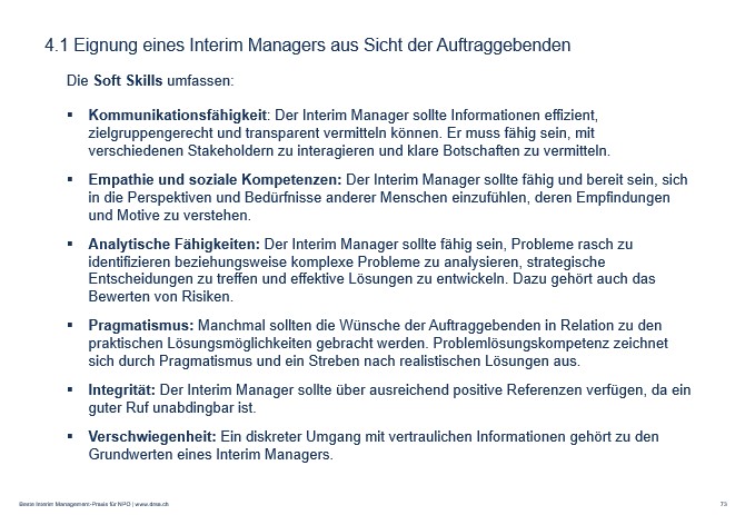 Slide aus der Seminar-Präsentation «Die Praxis des Interim Managements» basierend auf dem Praxisleitfaden «Grundlagen Interim Management» von Matthias Schweizer